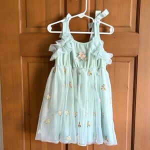 Floral Embroidered Kids Dress - Light Sage
